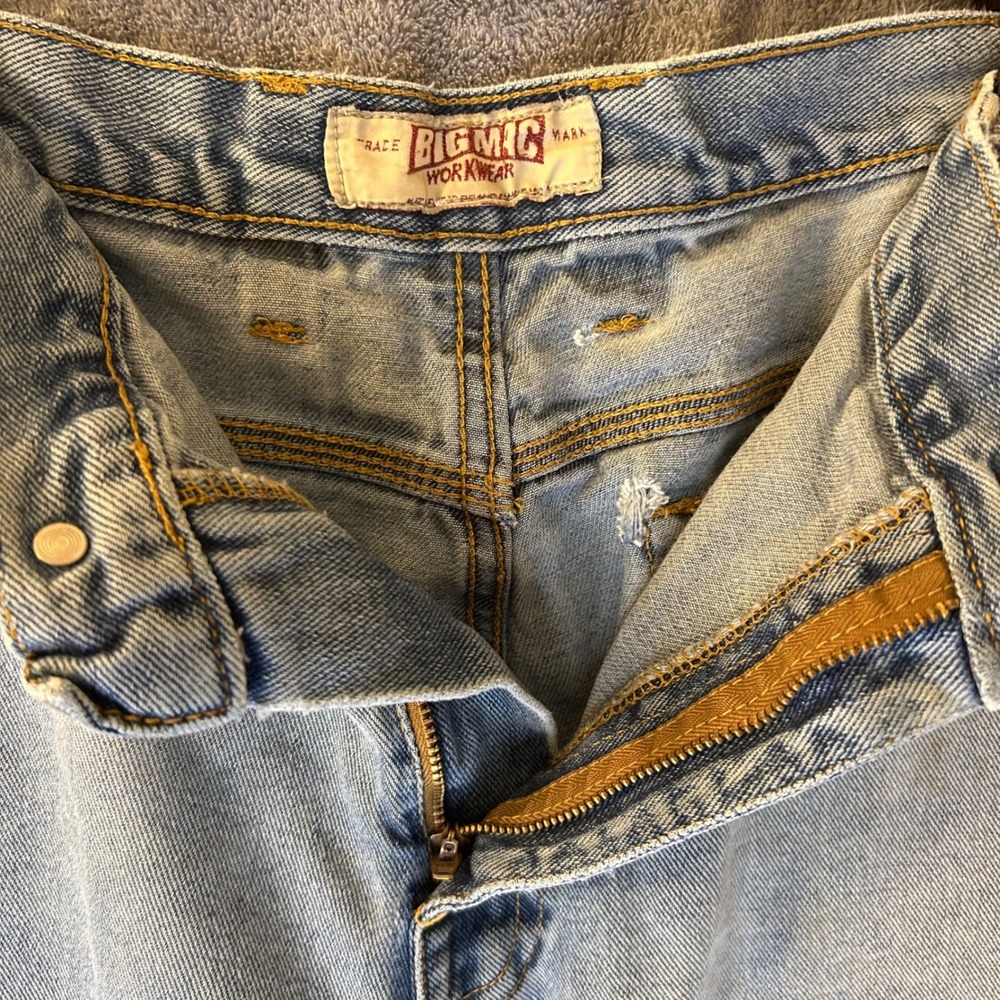 Vintage Big Mac Workwear Mens 38W Light Wash Distressed Straight Leg Denim Jeans